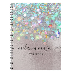 Pearl Struktur Holography Glitter Typography Namn Anteckningsbok