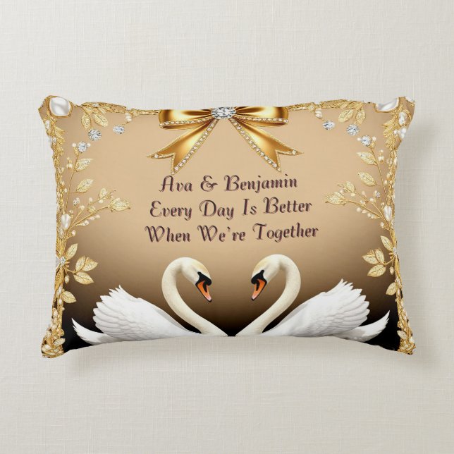 🦢 Pearl Swan Romantisk Hem Kollektion Prydnadskudde (Framsidan)