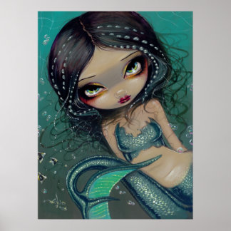 Pearl Swirl Sjöjungfru ART PRINT Big Eyed Sjöjungf Poster