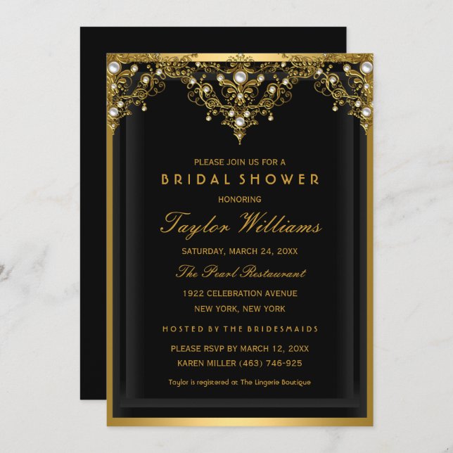 Pearl Vintage Glamor Möhippa Inbjudan (Fram/baksida)