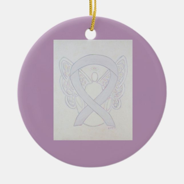 Pearl White Awareness Ribbon Angel Art Ornaments Julgransprydnad Keramik (Framsidan)
