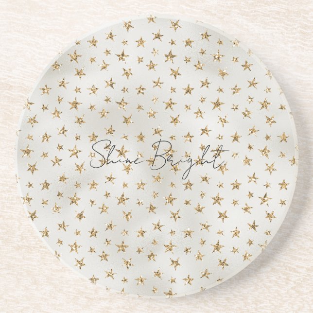 Pearl White Guld Glitter Gnistra Stars Underlägg (Framsidan)