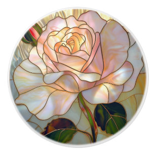 Pearl White Rosa Guld Ro, glasaktig estetisk glasb Knopp
