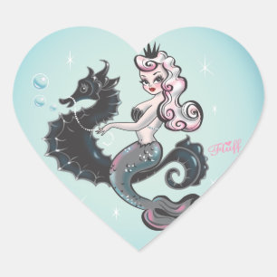 Pearla Sjöjungfru Heart Stickers Hjärtformat Klistermärke