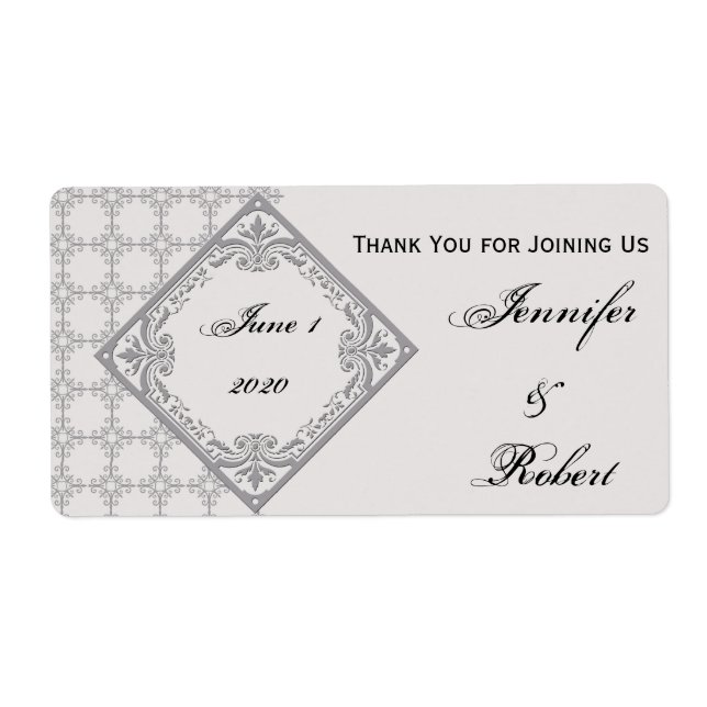 Pearled-Grått-Vattenflaska-etikett, polerat, monog Fraktsedel (Framsidan)