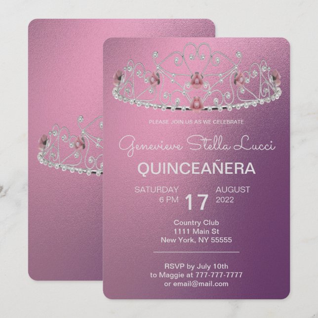 Pearled Tiara Quinceañera Party-inbjudan Inbjudningar (Fram/baksida)