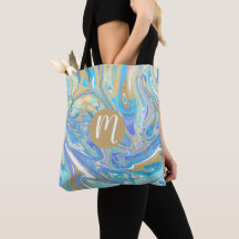Pearlescent Aqua & Guld Vätska Marble Monogram
