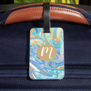 Pearlescent Aqua & Guld Vätskematerial Bagagebricka