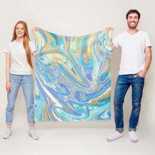 Pearlescent Aqua & Guld Vätskematerial Fleecefilt