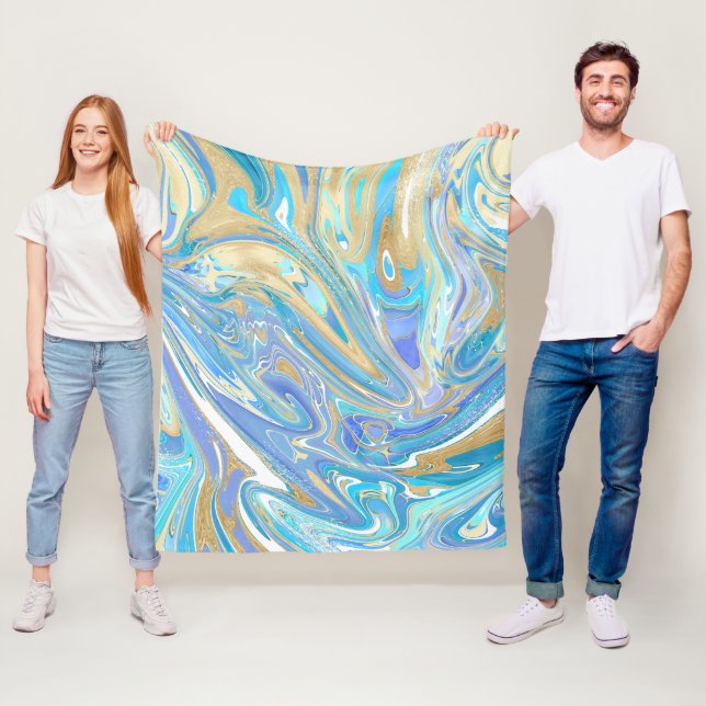 Pearlescent Aqua & Guld Vätskematerial Fleecefilt (På plats)
