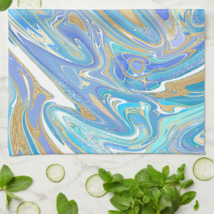 Pearlescent Aqua & Guld Vätskematerial Kökshandduk