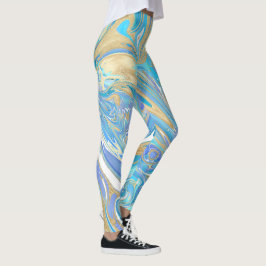 Pearlescent Aqua & Guld Vätskematerial Leggings