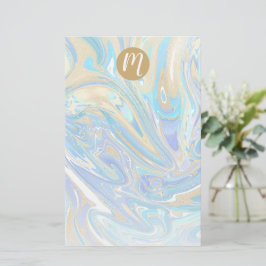 Pearlescent Aqua & Guld Vätskematerial & Monogram Brevpapper