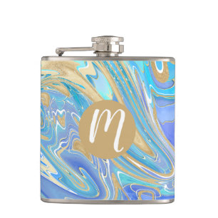 Pearlescent Aqua & Guld Vätskematerial & Monogram Fickplunta