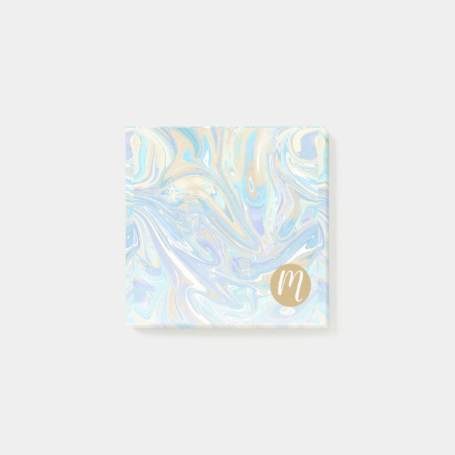 Pearlescent Aqua & Guld Vätskematerial & Monogram Post-it Block (Framsida)