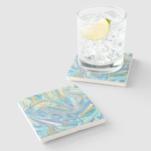 Pearlescent Aqua & Guld Vätskematerial Stenunderlägg