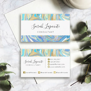 Pearlescent Aqua & Guld Vätskematerial Visitkort
