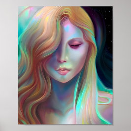 Pearlescent Fantasy Ai Art Söt Etheral Woman Poster