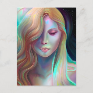Pearlescent Fantasy Ai Art Söt Etheral Woman Vykort