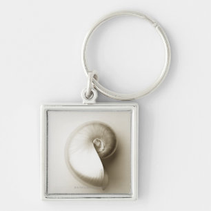 Pearlised nautilushavssnäcka 2 fyrkantig silverfärgad nyckelring