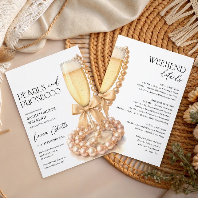Pearls and Prosecco Bachelorette Weekend Itinerary Inbjudningar (Skapare uppladdad)