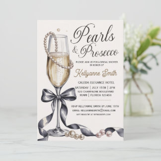 Pearls and Prosecco Black Bow Bridal Shower  Inbjudningar
