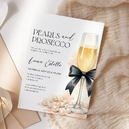 Pearls and Prosecco Black Bow Bridal Shower Inbjudningar