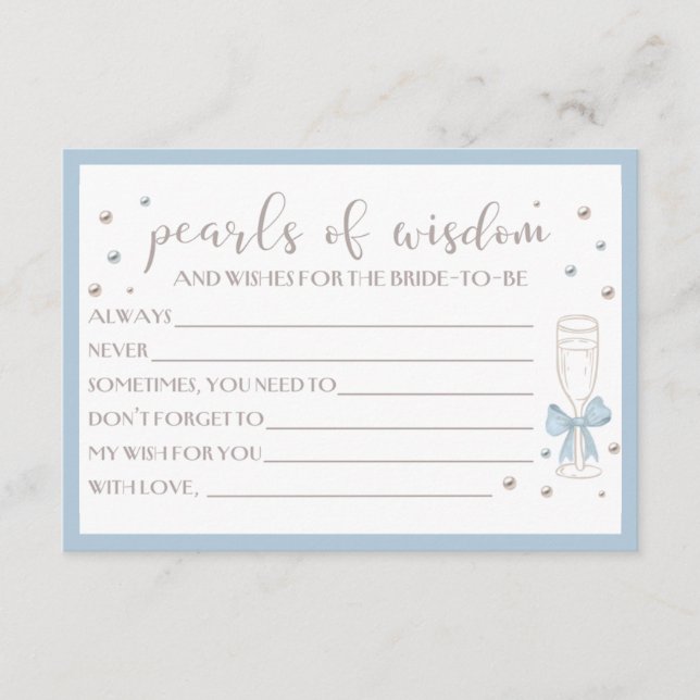 Pearls and Prosecco Blue Bow Bridal Shower Card (Framsida)