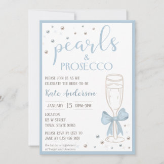 Pearls and Prosecco Blue Bow Bridal Shower Inbjudningar