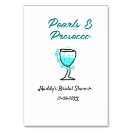 Pearls and prosecco bridal shower blue black name  bordsnummer