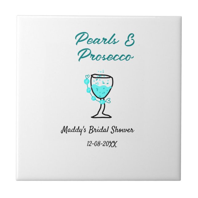 Pearls and prosecco bridal shower blue black name  kakelplatta (Framsidan)