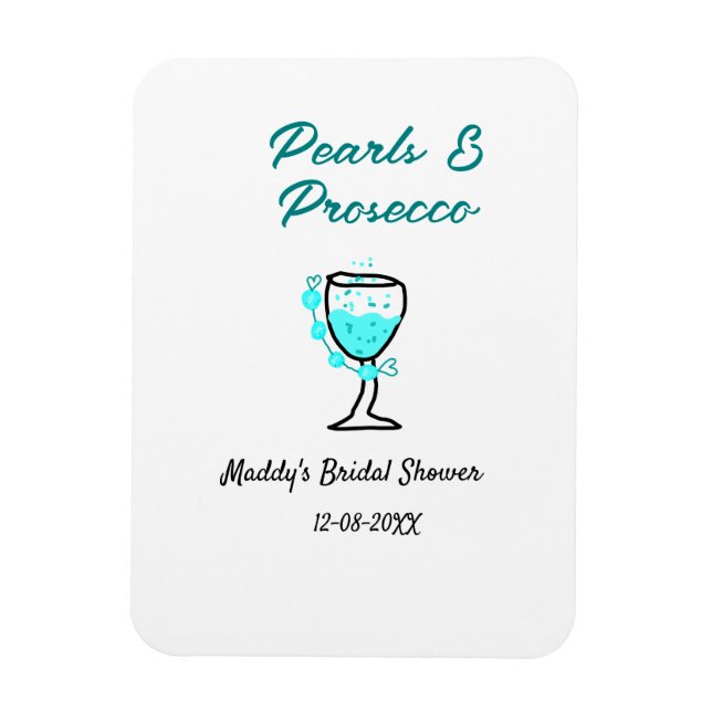 Pearls and prosecco bridal shower blue black name  magnet (Vertikal)