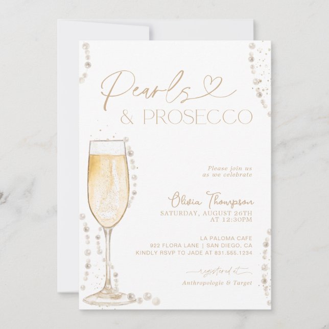 Pearls and Prosecco Bridal Shower, Bubbly Invite Inbjudningar (Framsida)