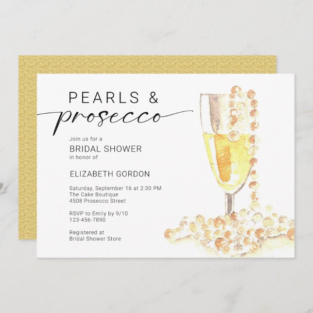 Pearls and Prosecco Bridal Shower Custom Minimal  Inbjudningar (Fram/baksida)