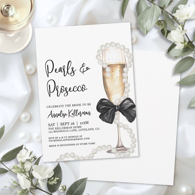 Pearls And Prosecco Bridal Shower Inbjudningar (Pearls And Prosecco Bridal Shower Invitation)