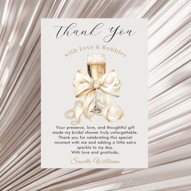 Pearls and Prosecco Bridal Shower  Tack Kort (Pearls and Prosecco Bridal Shower Thank you Card)