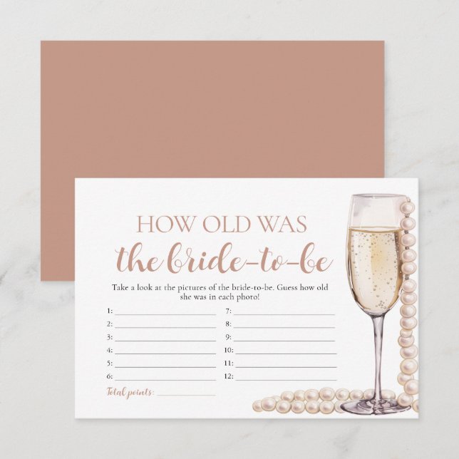 Pearls and Prosecco How Old was the Bride Game Inbjudningar (Fram/baksida)