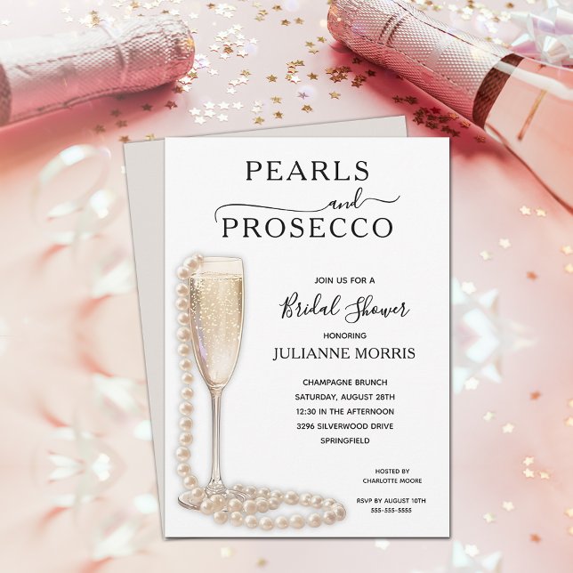 Pearls and Prosecco Möhippa Brunch & Bubly Inbjudningar (Pearls and Prosecco bridal shower brunch & bubbly invitations - INSTANT DOWNLOAD and/or  PRINTED!)