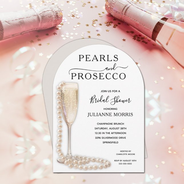 Pearls and Prosecco Möhippa Brunch & Bubly Inbjudningar (Pearls and Prosecco bridal shower brunch & bubbly arch top invitations - INSTANT DOWNLOAD & PRINTED!)