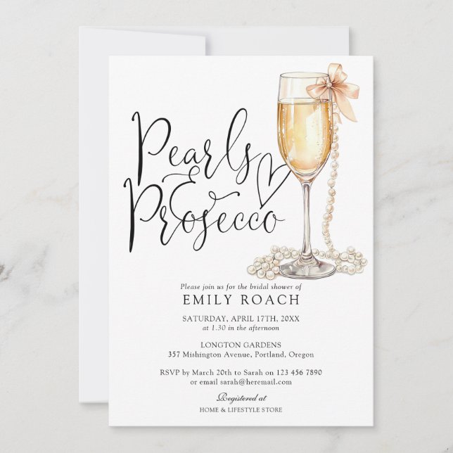 Pearls and Prosecco Photo QR Code Möhippa Inbjudningar (Framsida)