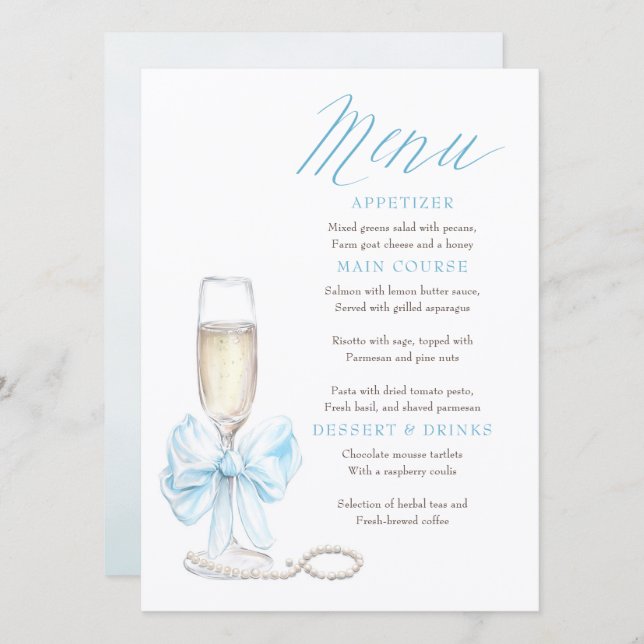 Pearls and Prosecco Whimsical Chic Menu Cards Meny (Fram/baksida)