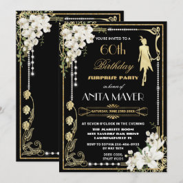 Pearls Blommigt Art Deco Gatsby Birthday ANY AGE I Inbjudningar