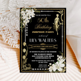 Pearls Blommigt Art Deco Gatsby Birthday ANY AGE I Inbjudningar
