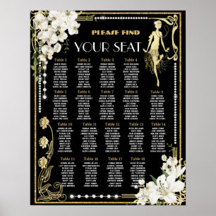 Pearls Blommigt Art Deco Gatsby Roaring 20:s sittp Poster