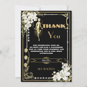 Pearls Blommigt Art Deco Gatsby Twenties Birthday Tack Kort