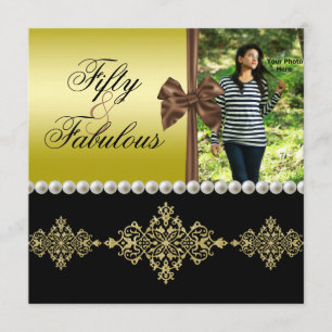 Pearls & Bow Guld & Black Fabulous 50 Photo Womens Inbjudningar