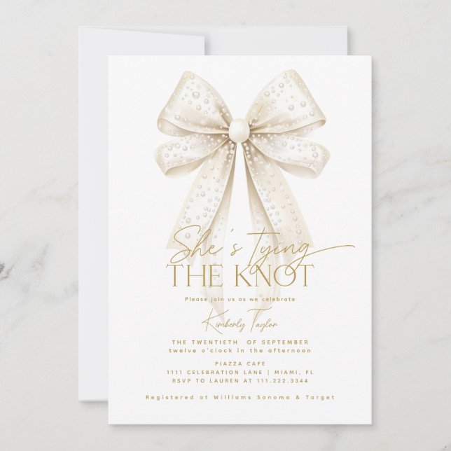 Pearls Bow Hon Gifter sig Möhippa Inbjudningar (Framsida)