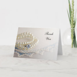 Pearls, Diamond Ring, Blue Snöre Bröllop Tack Kort