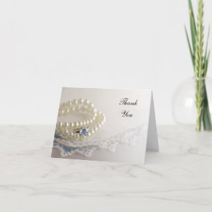 Pearls, Diamond Ring, Blue Snöre Bröllop Tack Kort