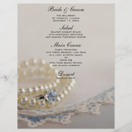 Pearls, Diamond Ring och Blue Snöre Bröllop Menu